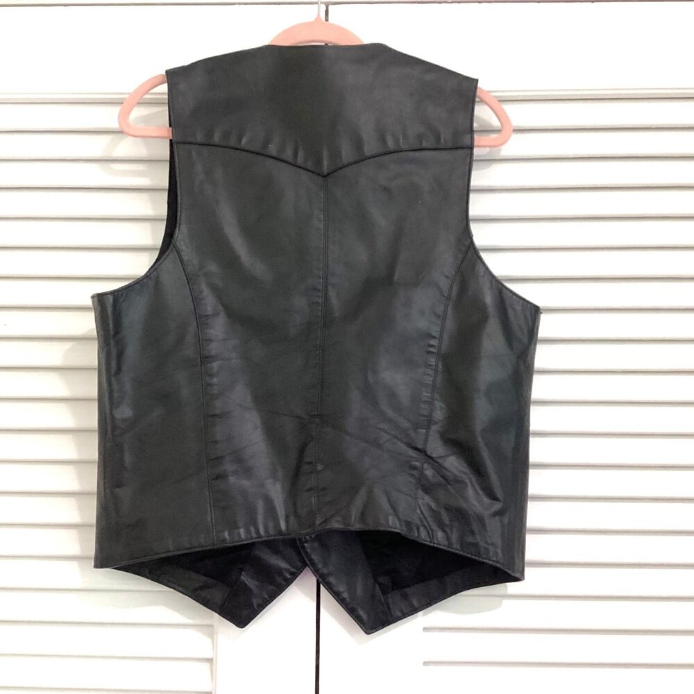 Vintage Diamond Leathers  Black Leather Mens Western Vest Size 42 Biker Jacket - Picture 2 of 13